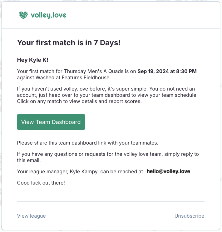 Upcoming start email example